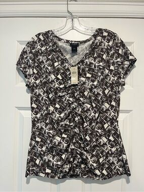 Ann Taylor Chocolate and Cream Abstract Print Top